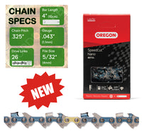 New 4" Oregon 80TXL026 Chainsaw Chain with specs