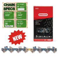 New 8" Oregon 80TXL038 Chainsaw Chain with specs