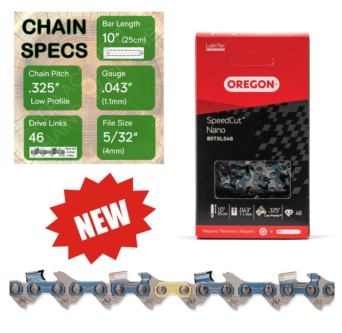 New 10" Oregon 80TXL046 Chainsaw Chain with specs