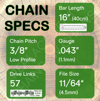 16" 57DL Oregon Type 90 Chain Specs
