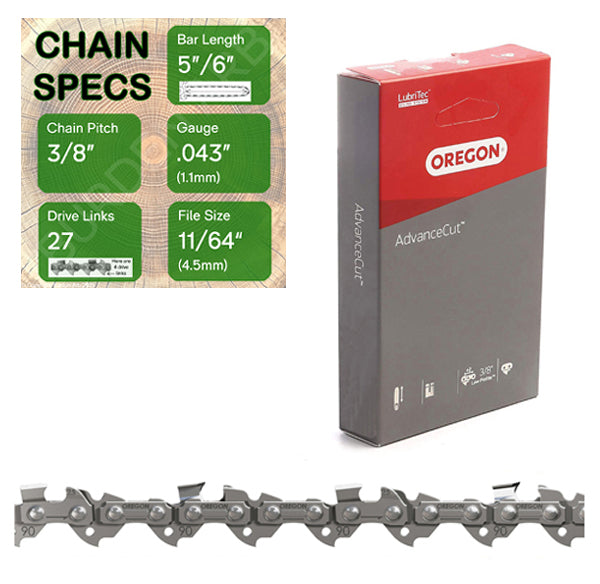 5"/6" Oregon 90PX027 Chainsaw Chain with specs
