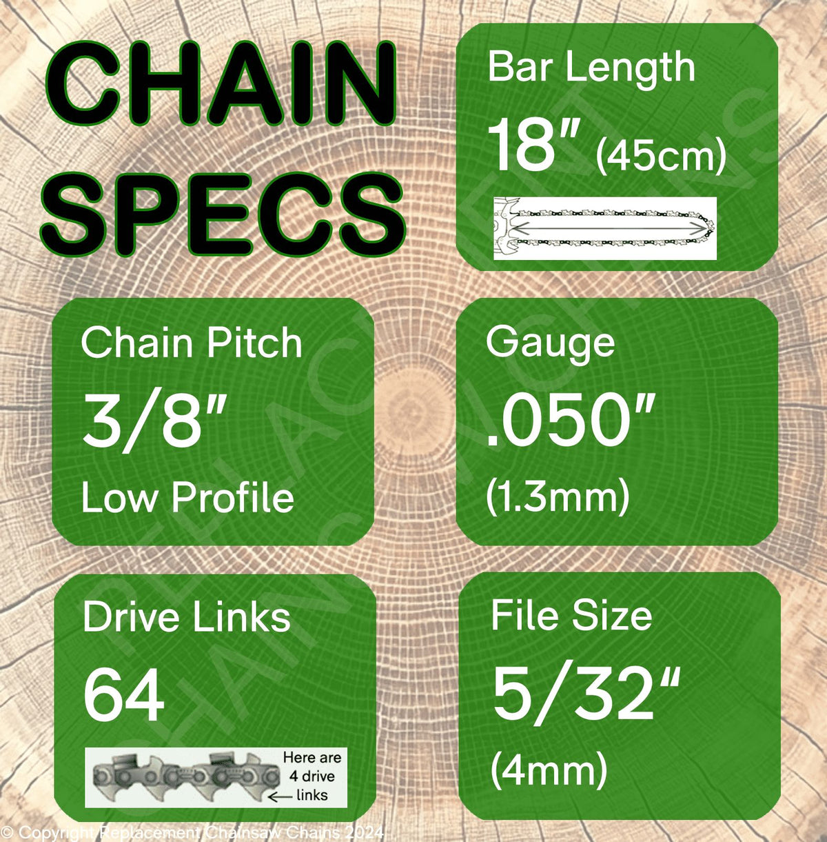 18" OREGON 91PX064 Replacement Chainsaw Chain