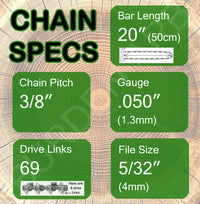 20" 69DL Oregon Type 91 Chain Specs