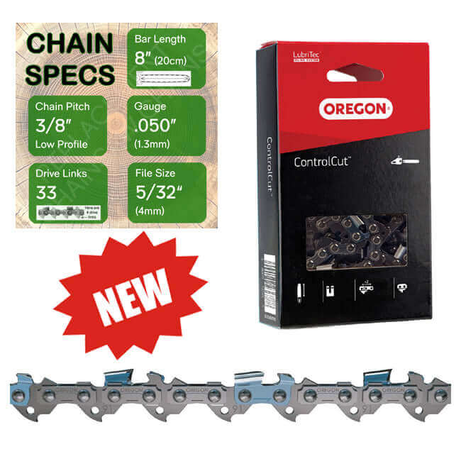 New 8" Oregon 91PXL033 Chainsaw Chain with specs