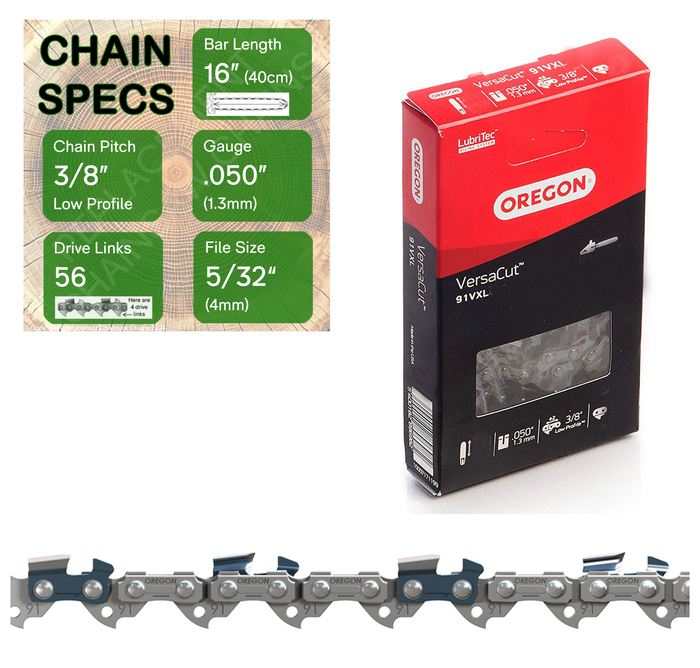 16" Oregon 91VXL056 Chainsaw Chain with specs