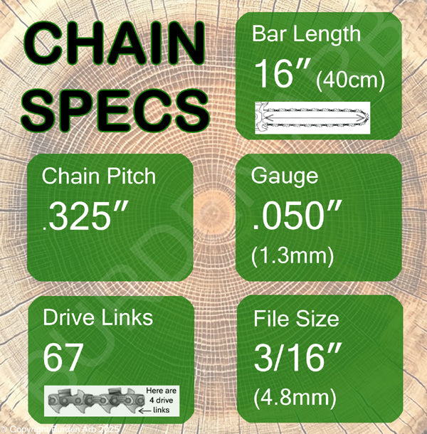16" 67DL Oregon Type 95 Chain Specs