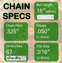 16" 67DL Oregon Type 95 Chain Specs