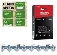 13" Oregon 95TXL056 Chainsaw Chain with specs