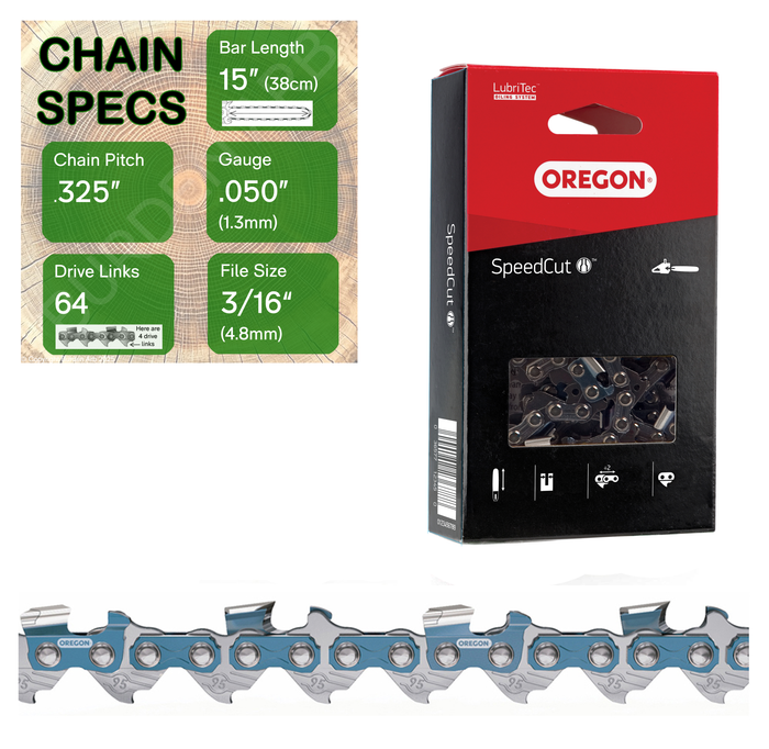 15" Oregon 95TXL064 Chainsaw Chain with specs
