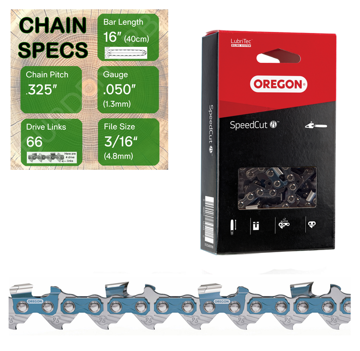 16" Oregon 95TXL066 Chainsaw Chain with specs