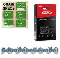 16" Oregon 95TXL067 Chainsaw Chain with specs