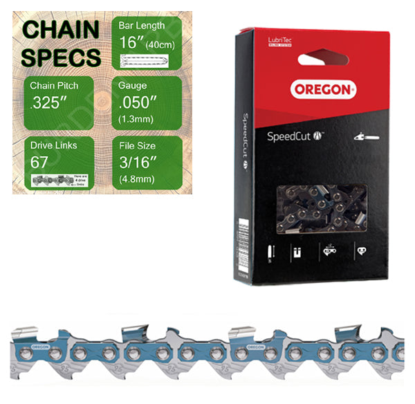16" Oregon 95TXL067 Chainsaw Chain with specs