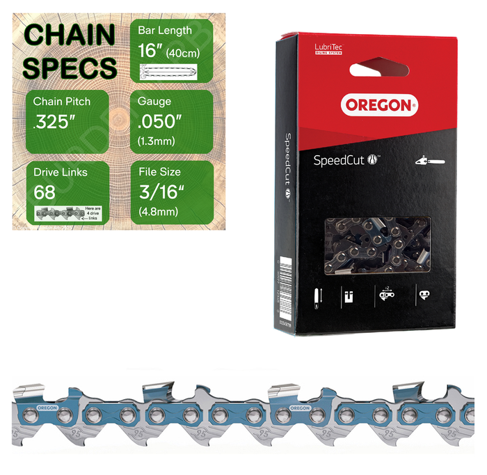 16" Oregon 95TXL068 Chainsaw Chain with specs