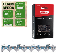 18" Oregon 95TXL072 Chainsaw Chain with specs