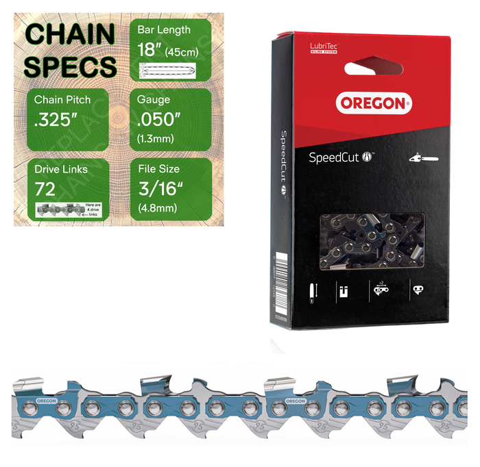 18" Oregon 95TXL072 Chainsaw Chain with specs