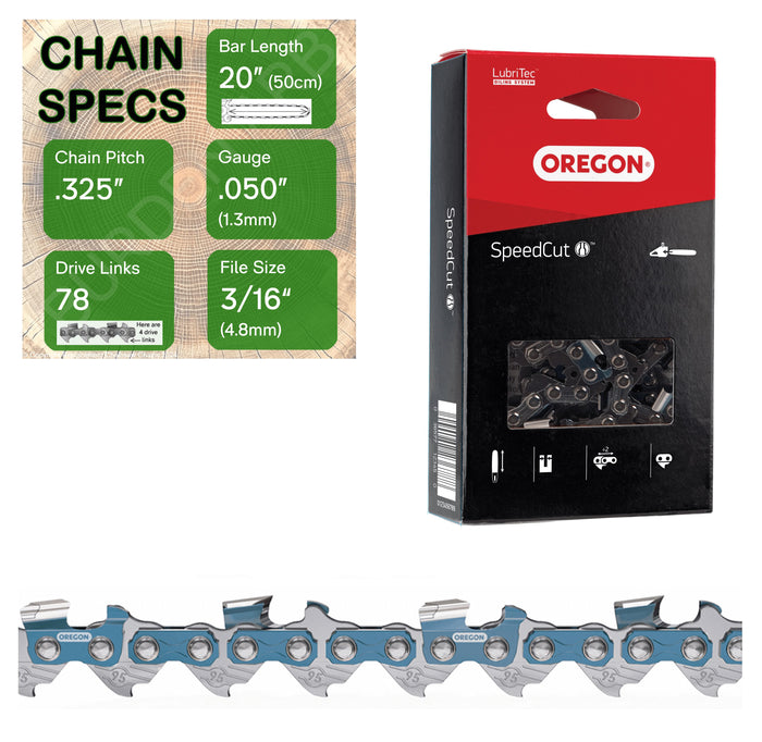 20" OREGON 95TXL078 Semi Chisel Reduced Kickback Replacement Chainsaw Chain