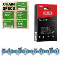 20" Oregon 95TXL081 Chainsaw Chain with specs