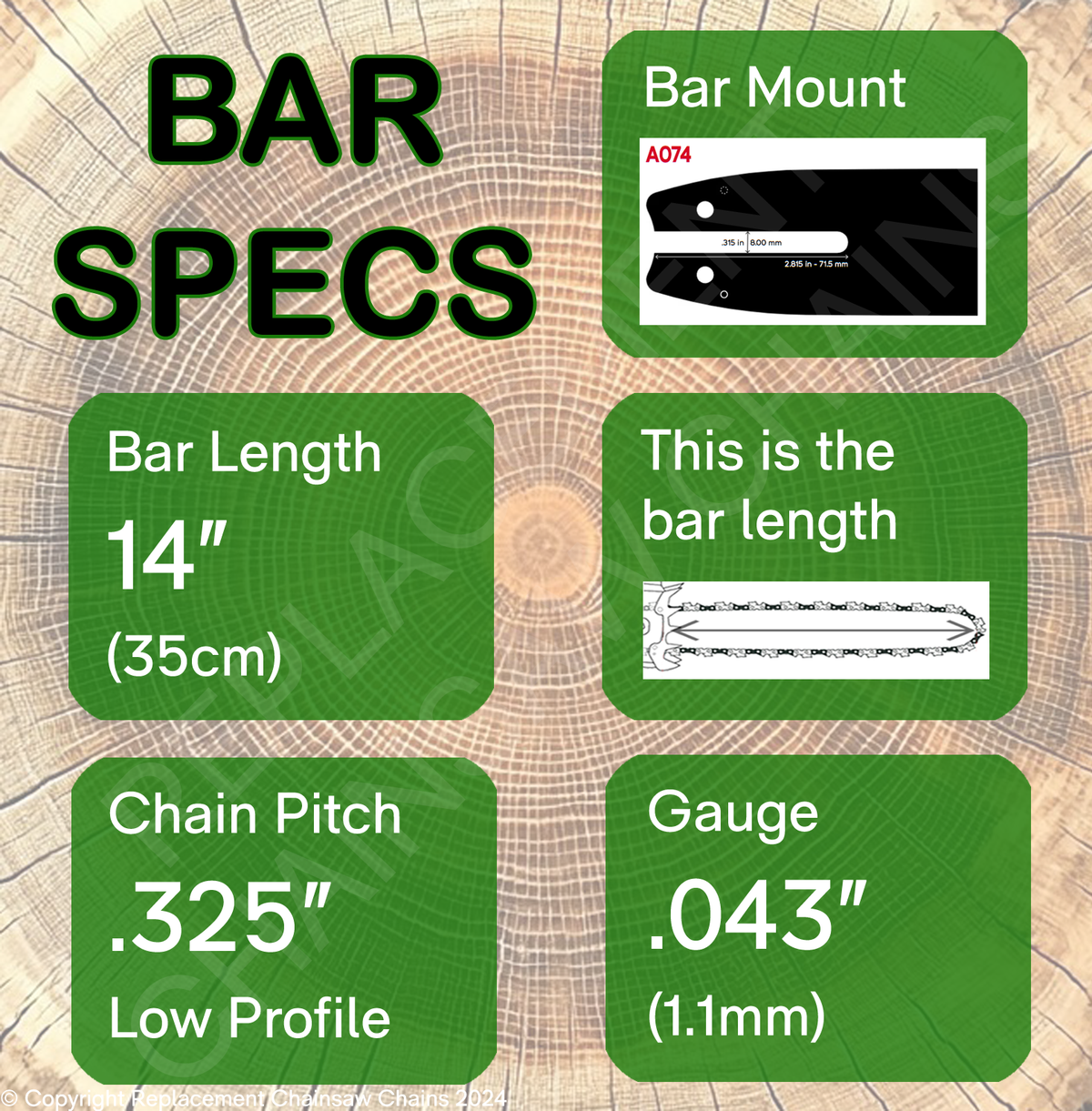 14" 80 OREGON Bar Specs A074