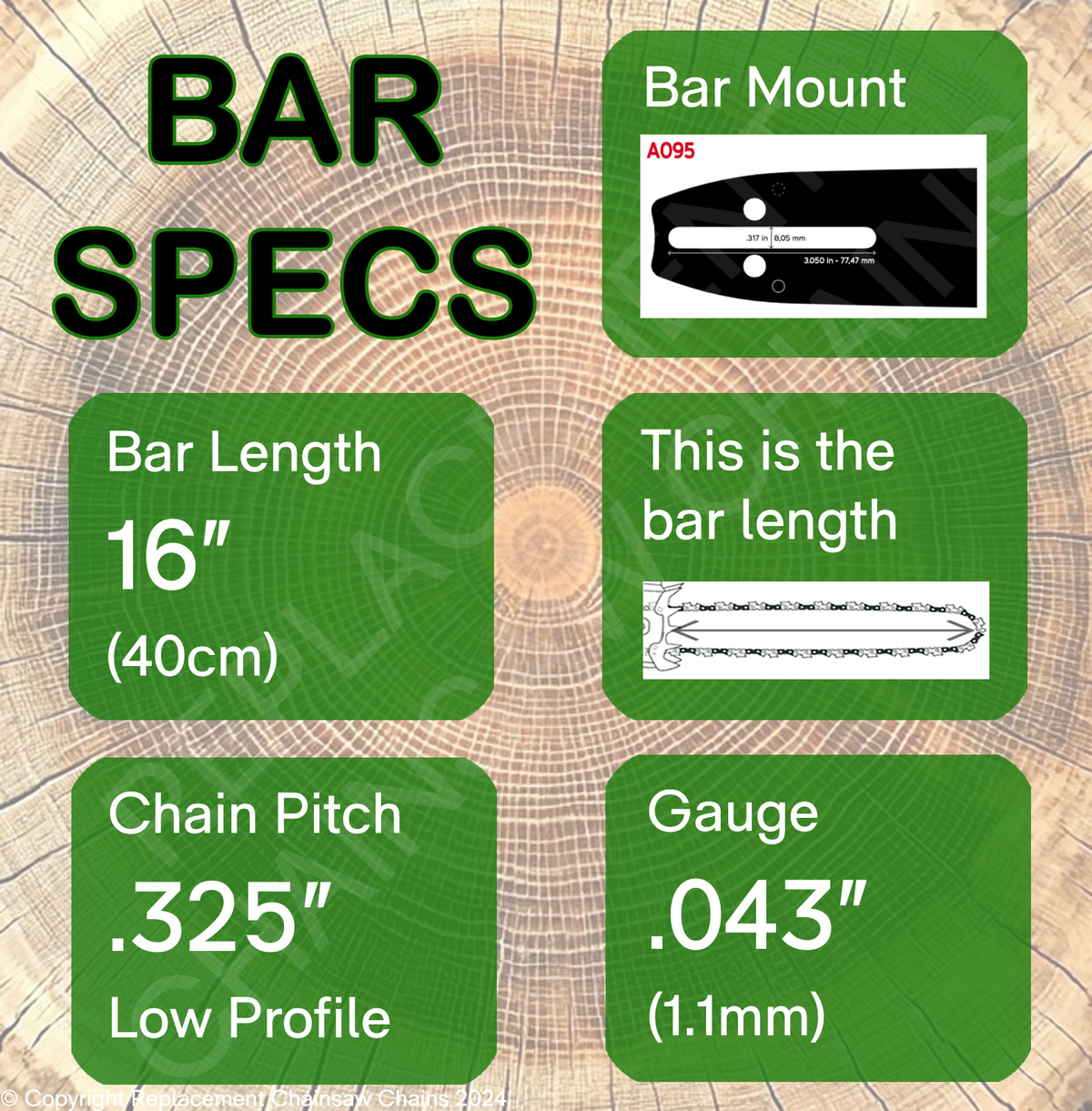 16" 80 OREGON Bar Specs A095