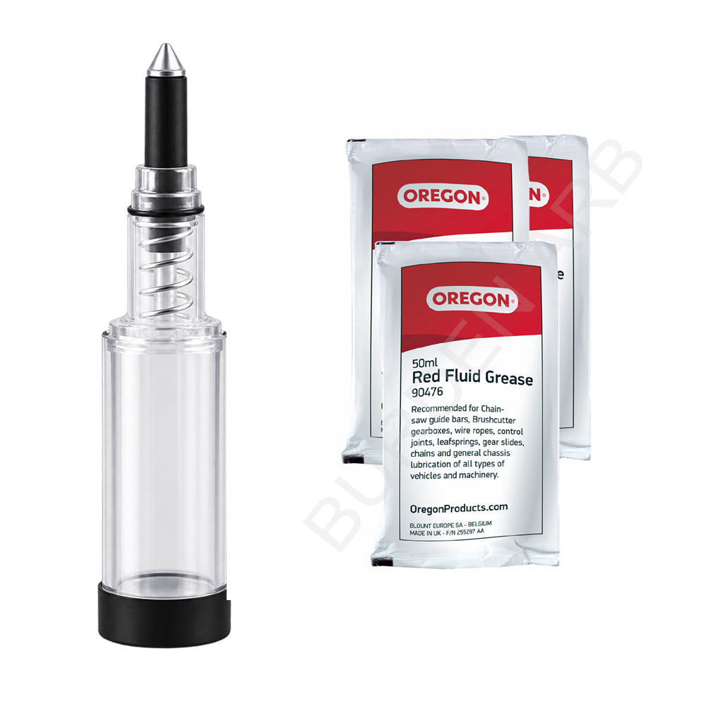 Unbranded Clear Grease Gun with 3 Oregon Red Grease Sachets