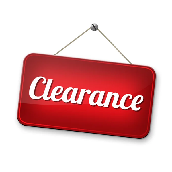 Red clearance sign hanging on a white background