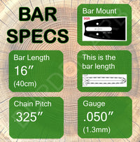 16" 20 & 95 Oregon D025 Guide Bar Specs