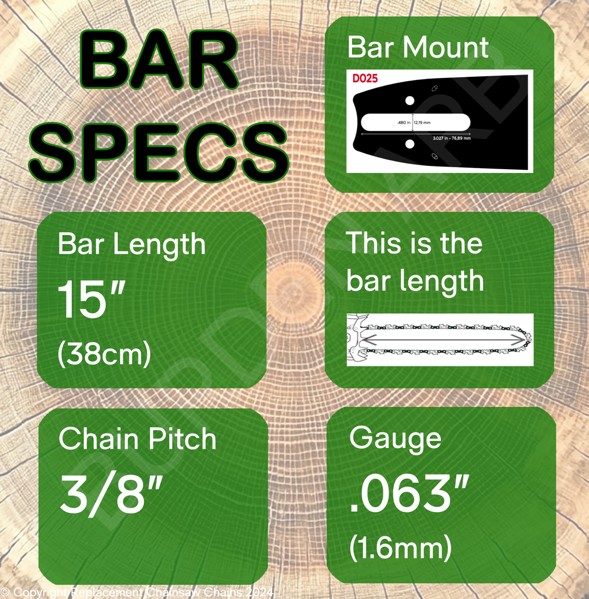 15" 75 OREGON Bar Specs D025