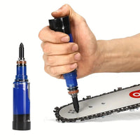 Grease Gun with Blue Grease in Use on Guide Bar Nose