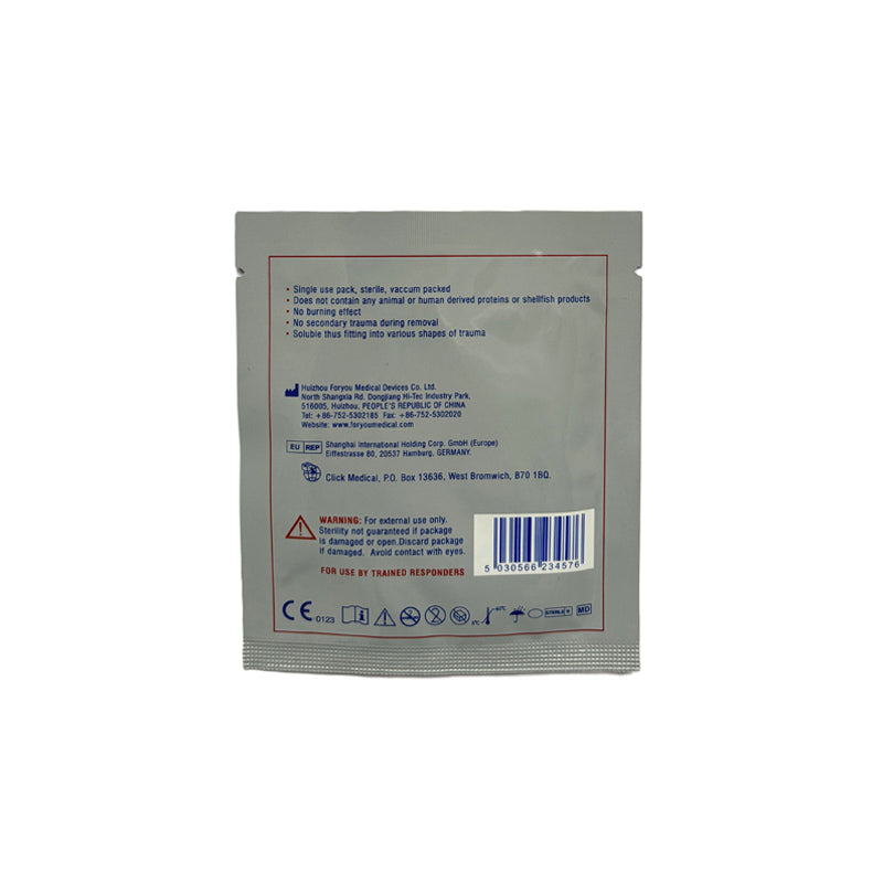 Rear of Haemostatic Gauze Dressing package on a white background