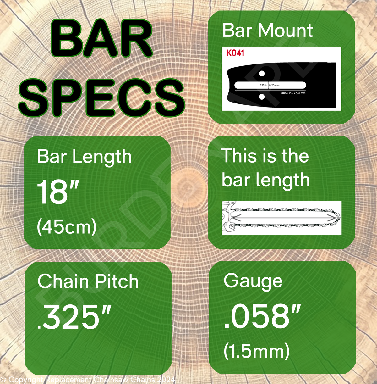 18" 21 Oregon K041 Guide Bar Specs