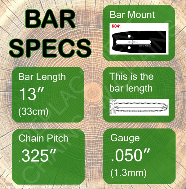 13" 95 Oregon K041 Guide Bar Specs