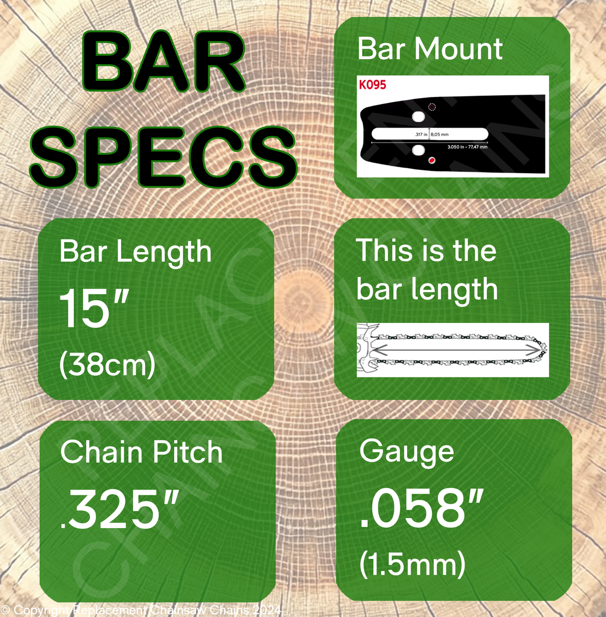 15" 21 Oregon K095 Guide Bar Specs