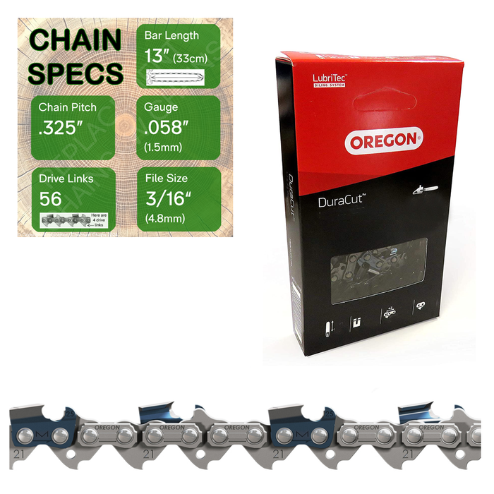 13" Oregon M21LPX056 Chainsaw Chain with specs