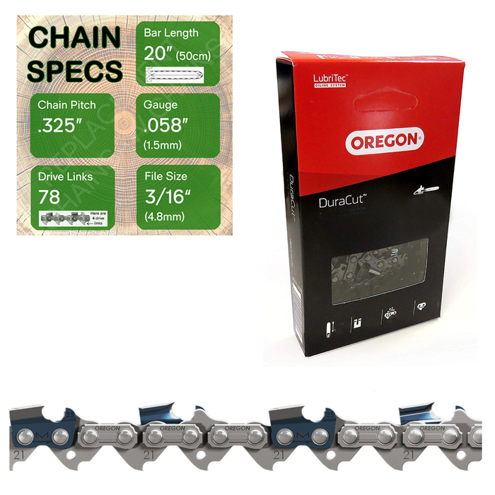 20" Oregon M21LPX078 Chainsaw Chain with specs