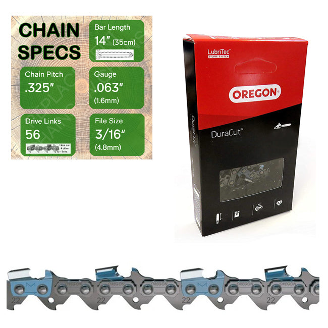 14" Oregon M22LPX056 Chainsaw Chain with specs