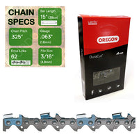 15" Oregon M22LPX062 Chainsaw Chain with specs