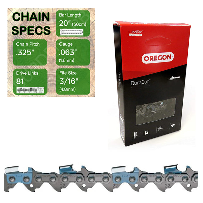 20" Oregon M22LPX081 Chainsaw Chain with specs