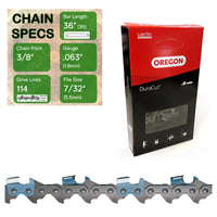 36" Oregon M75LPX114 Chainsaw Chain with specs