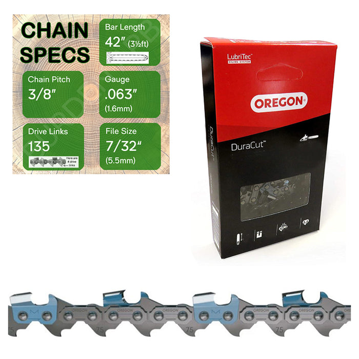 42" Oregon M75LPX135 Chainsaw Chain with specs