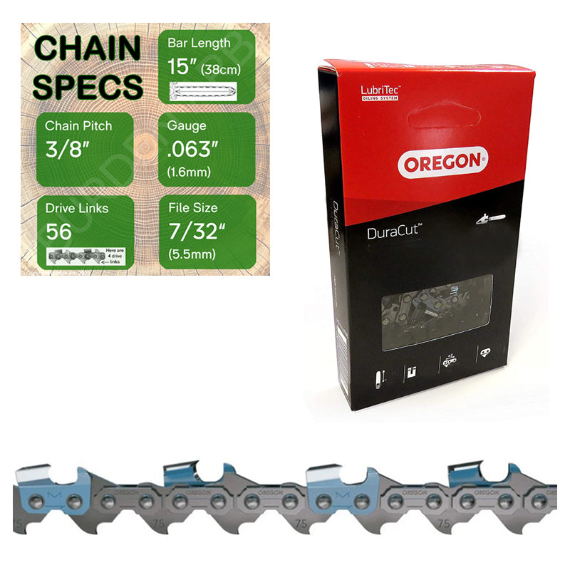 15" Oregon M75LPX056 Chainsaw Chain with specs