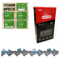 15" Oregon M75LPX056 Chainsaw Chain with specs