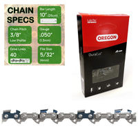 10" Oregon M91VXL040 Chainsaw Chain with specs