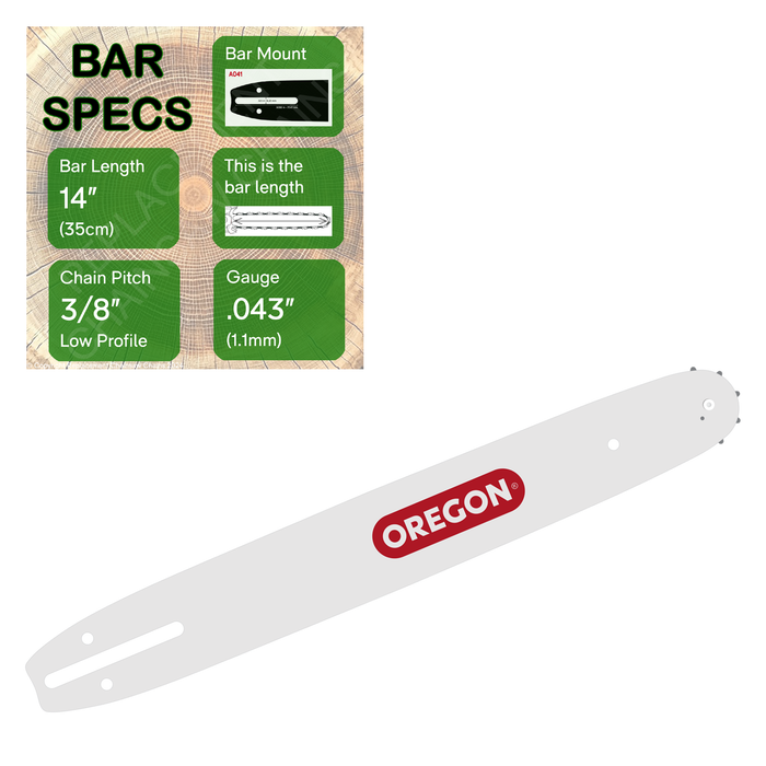 14" OREGON 144MLEA041 Guide Bar with specs
