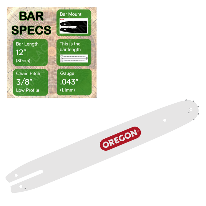 12" OREGON 124MLEA074 Guide Bar with specs