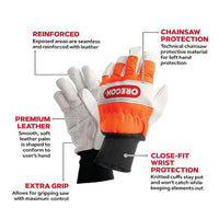 OREGON Chainsaw Gloves Specifications - Left Hand Protection