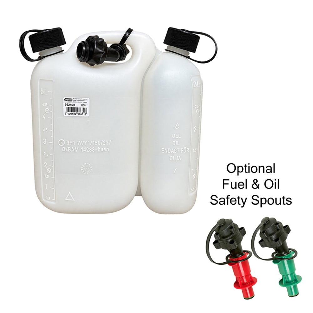 Oregon White Combi Can 5 Litre + 3 Litre with Optional Fuel & Oil Safety Spouts