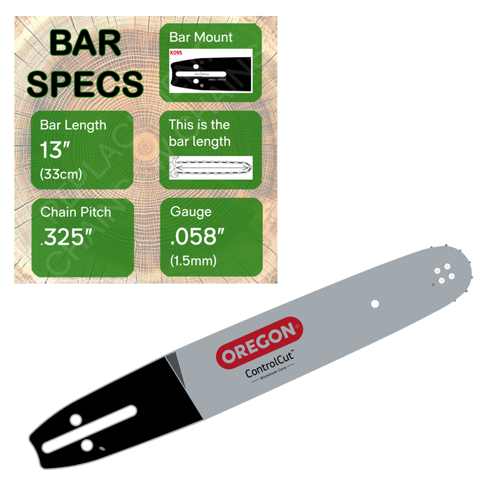 13" OREGON 138PXLBK095 Guide Bar with specs