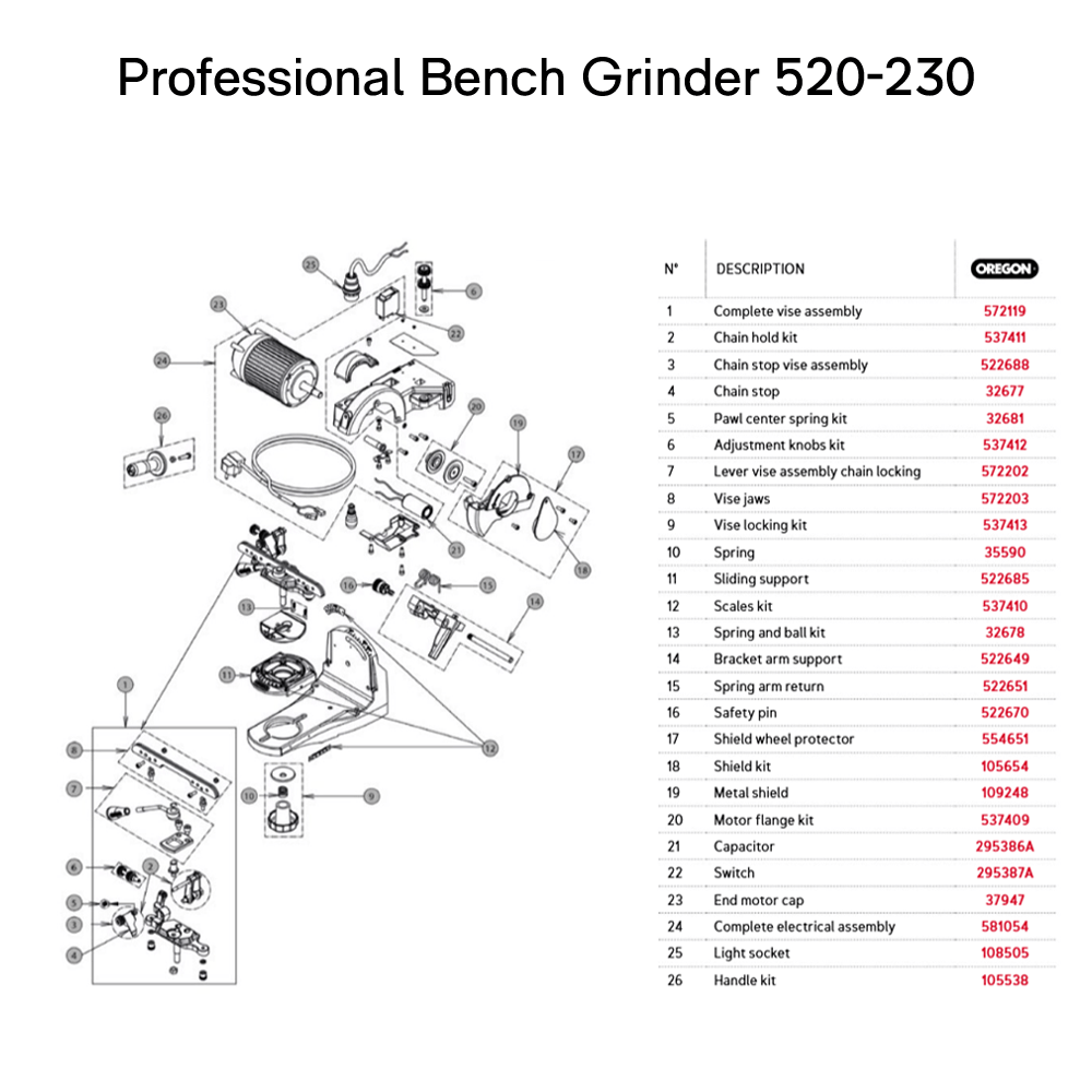 Bench Grinder Chain Stop Assembly Part #537411 - Replacement For 520-120 Saw Chain Grinders