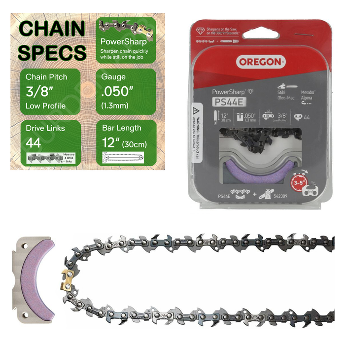 12" Oregon PowerSharp PS44E Chain with Specs