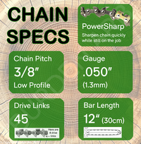 12" 45DL Oregon Type 91 Chain Specs